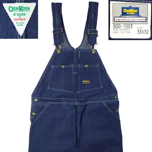 OshKosh B'Gosh Vintage Denim Bib Overalls Union Sanforized USA "38x32" NWT - Picture 1 of 14